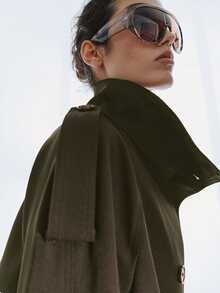 MOTF PREMIUM FRENCH MINIMALIST STAND COLLAR SHORT FITTED WAIST TRENCH COAT JACKET - Army Green - View 7