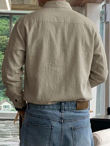 DAZY Men's Long Sleeve Solid Color Embroidered Pattern Shirt - Khaki - View 2