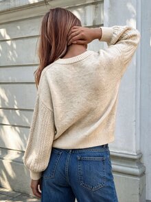 Autumina Women's Autumn/Winter Fashion Versatile Lazy Girl Minimalist Design Asymmetrical Shoulder Pullover Sweater - Apricot - View 4