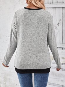 SHEIN LUNE 新款大尺碼女款時尚休閒圓領長袖T恤 - 灰色 - 查看 2