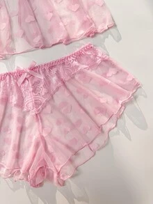 PetitDoll Sexy Sweet Lace Bra And Bow Decor Triangle Panty Lingerie Set - Pink - View 3
