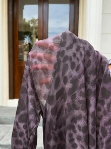 MaterniWear Maternity Leopard Print Round Neck Long Sleeve Ruched Elegant Dress - Purple - View 7