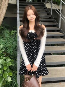 FRIFUL 女款波點休閒百搭日常穿著細肩帶背心上衣 - 黑色 - 查看 6