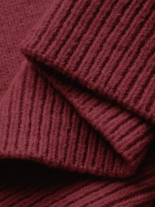 Dazy Plus Contrast Color Cold Shoulder Drop Shoulder Long Sleeve Bowknot Loose Casual Versatile Pullover Sweater Spring Autumn New Arrival - Burgundy - View 6