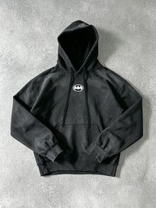 BATMAN X SHEIN 男士休閒百搭日常穿著連帽運動衛衣 - 黑色 - 查看 1