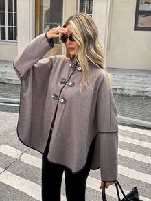 Serisse Mantel Panjang Wanita dengan Kancing Logam di Bagian Depan, Elegan untuk Musim Gugur/Musim Dingin, Formal, Mewah, Bisnis, Chic, Gaya Dasar, Natal, Kembali ke Sekolah, Festival, Tahun Baru. - MultiWarna - View 1