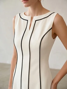 MOTF PREMIUM WOMEN'S FASHION STRIPED COLORBLOCK WAIST-CINCHED DRESS - Black and White - View 1