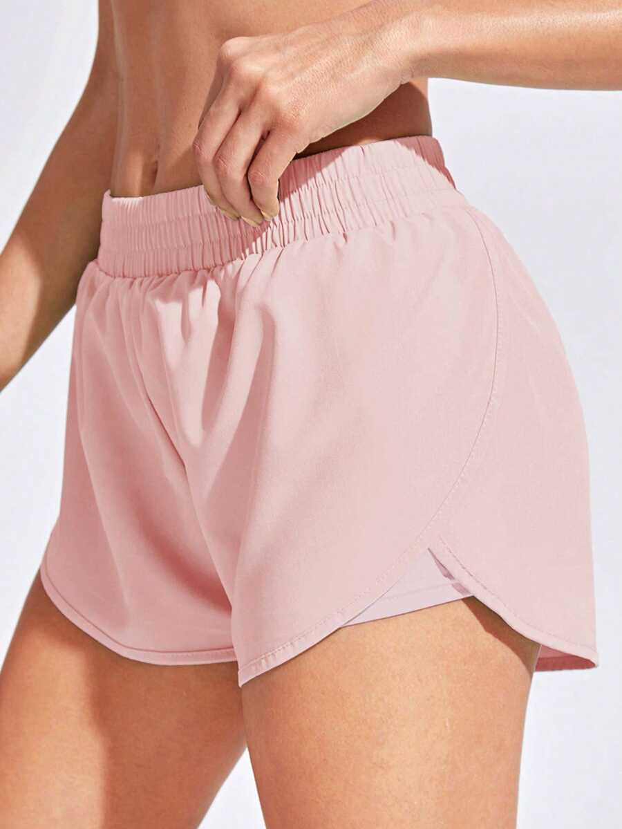SHEIN Dewbera Pink Double Layer Sports Casual Shorts - Pink - View 1