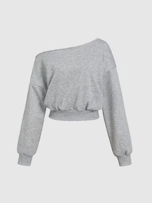 Sweetra Women's Asymmetrical Shoulder Long Sleeve Sweatshirt And Sweatpants Casual 2 Pieces Set - Light Grey - View 3