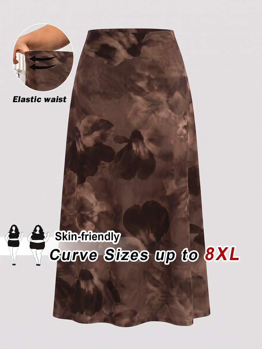 SHEIN CURVE+ Women's Plus Size Skirt 22W, Autumn Plus Size Skirt - Multicolor - View 1
