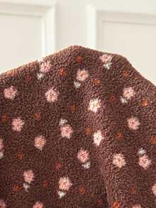 CottageSlumber Vintage Brown Ditsy Floral Home Set, Comfortable Soft Plush Round Neck Long Sleeve Pants 2 Pieces Set - Brown - View 8