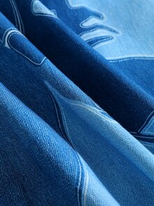 ROMWE MEN Street Life Men's Character Print Button Long Sleeve Denim Jacket - Blue - View 6