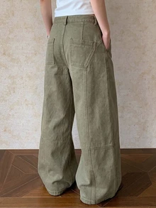 DAZY Women's Loose Straight Leg Casual Denim Jeans Y2k - Army Green - View 4