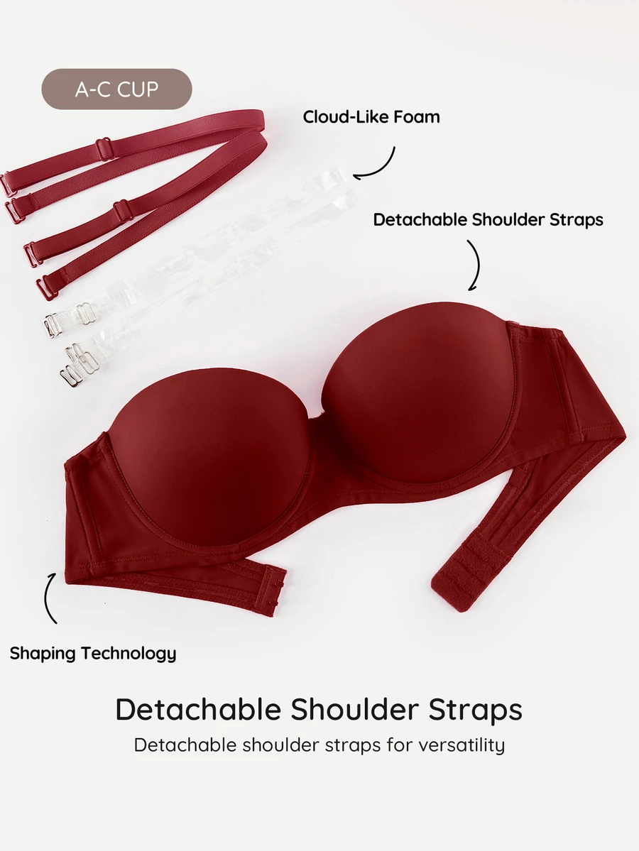 SHEIN Women's Solid Color Bandeau Comfortable Bra - Burgundy - View 1