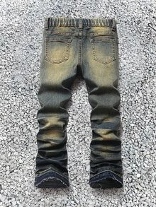 Bubblio Young Boy Fall/Winter Street Cool Distressed Vintage Washed Blue Denim Skinny Jeans, For Kids Streetwear, Halloween - Blue - View 2