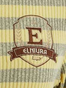 Elnivra Women's Letter Embroidered Striped Long Sleeve Single-Breasted Top And Pleated Skirt Casual 2 Pieces Set - Yellow - View 3
