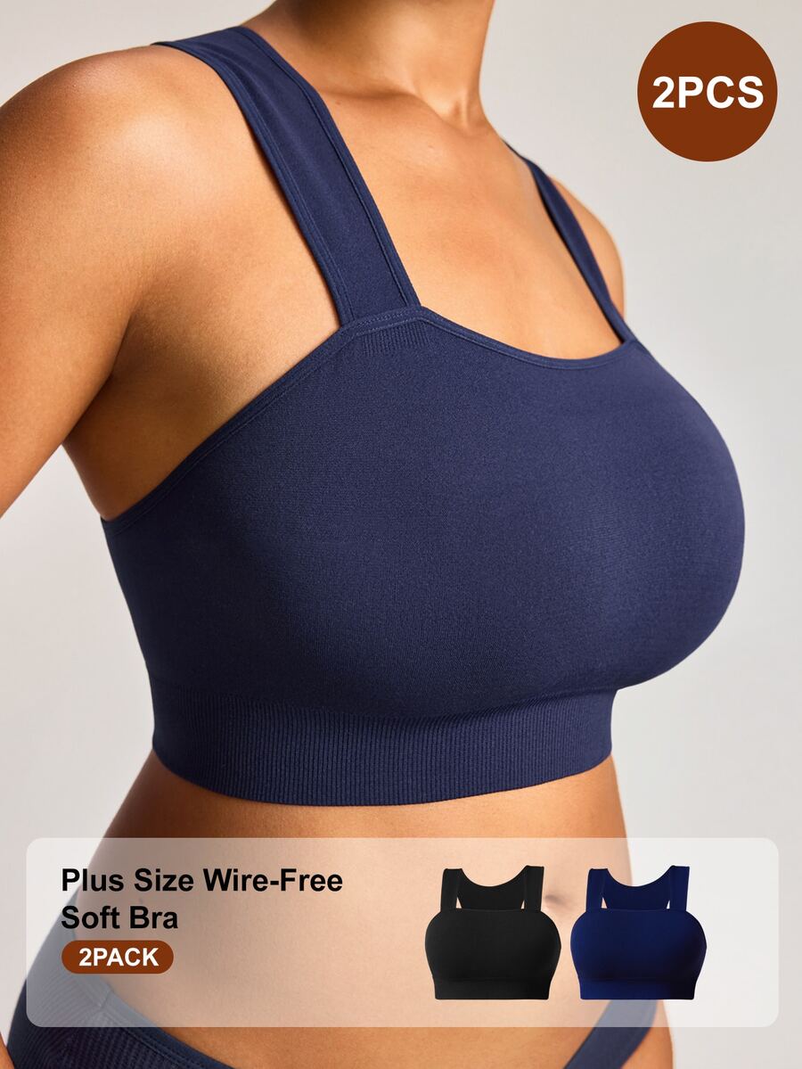 Barelissa 2pcs Seamless Plus Size Comfortable Wireless Bra