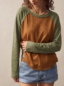 Bohemela 休閒純色針織拼接圓領長袖女款T恤 - 彩色 - 查看 6