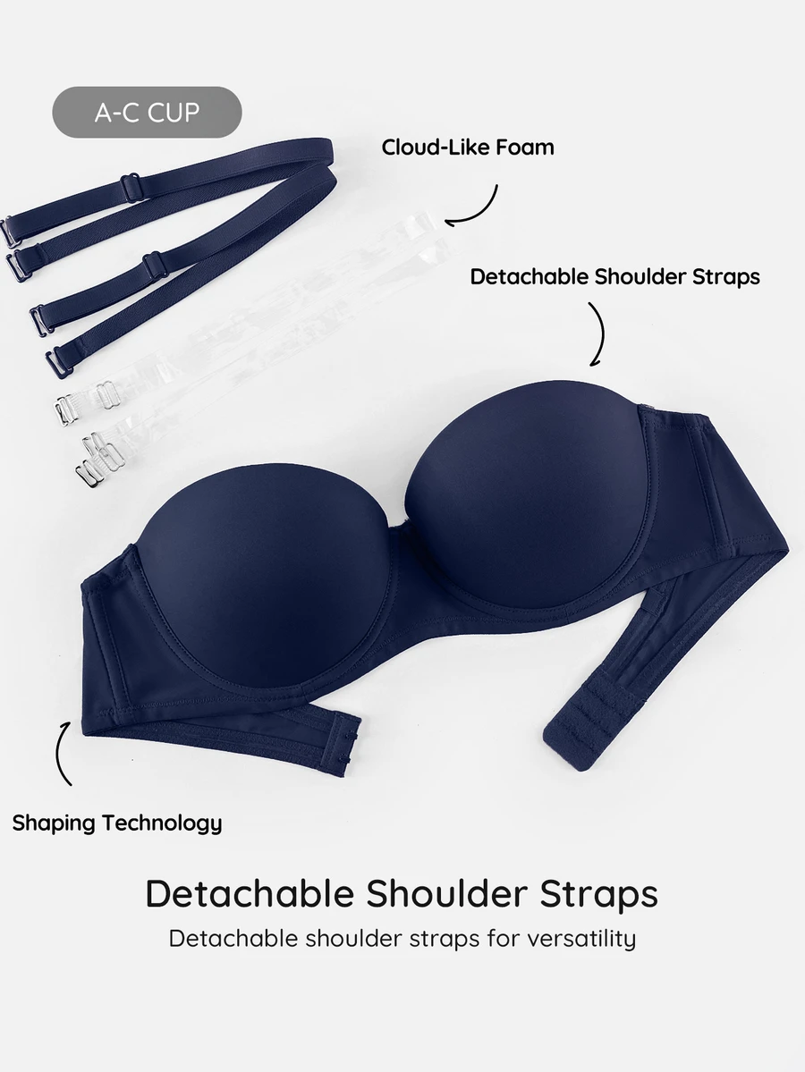 SHEIN Women's Solid Color Bandeau Comfortable Bra - Blue - View 1
