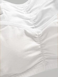 Girlism 青少年女孩棉質抓皺V領可調式肩帶內衣背心3件組，加墊、舒適、親膚、無縫、基礎款、柔軟、日常穿著 - 白色 - 查看 6
