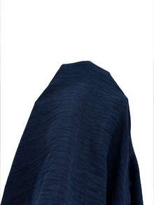 EMERY ROSE Women's Plus Size Spring/Autumn Faux Linen V-Neck Blouse, Loose Fit Asymmetric Button Front Long Sleeve Top, Casual Commute Daily Travel Solid Color Pullover Shirt - Navy Blue - View 7