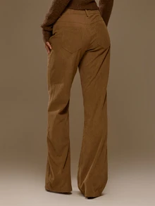 MUSERA Embroidered Corduroy Low Rise Fitted Flare Bootcut Trouser Autumn Winter Fall Western Night Cowgirl Cute - Khaki - View 5