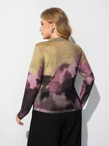 Maija Plus Size Women's High Neck Long Sleeve Tie-Dye Top - Multicolor - View 2