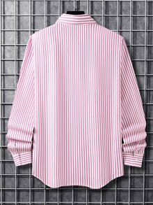 Manfinity Homme Men's Woven Minimalist Blue & White Striped Shirt - Pink - View 2