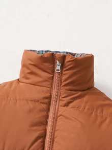 Girls' Winter Padded Coat, Brown With Brown Plaid Lining, Reversible, Suitable For Parties, Gatherings And Daily Commute - Brown - View 7
