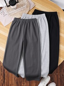 SHEIN 3件組青少年男孩休閒可愛日常舒適經典三色寬鬆直筒運動長褲套裝，買2送1，適合外出、學校、日常聚會，秋冬開學季 - 彩色 - 查看 7