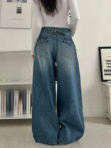 DAZY Women's Washed Casual Loose Fit Jeans - Blue - View 1