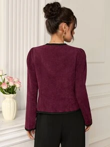 EastFlair Women's Elegant Chinese Style Regular Long Sleeve Jacket With Frog Button Placket - Burgundy - View 7