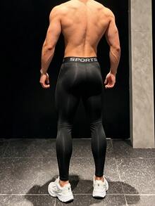 Gym Rark Men's Letter Waistband Daily Fitness Sports Tight Leggings - Black - View 2