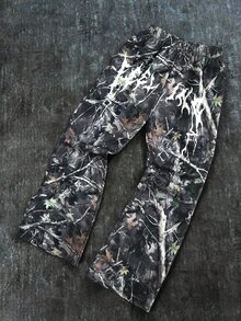 SHEIN 青少年男孩街頭迷彩圖案與哥德字母長褲，適合秋冬、學校、家庭聚會、返校、運動、玩耍、生日派對、攝影、度假、假期 - 彩色 - 查看 3
