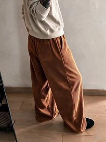 STEELVANCE Men's Solid Color Drawstring Waist Wide Leg Loose Casual Pants - Coffee Brown - View 3