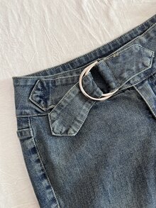 SHEIN CURVE+ Plus Size Women's Washed Vintage Distressed Flare Leg Denim Jeans - Dusty Blue - View 3
