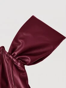 SHEIN MOD Gaun Bodycon Wanita Cokelat PU Tanpa Bahu - Burgundy - View 7