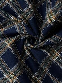 Sweetra Plus Size Women's Button Casual Versatile Plaid Wide Leg Pants - Navy Blue - View 5