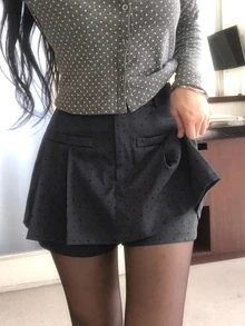 DAZY Women's Polka Dot Casual Pleated Skort - Dark Grey - View 4