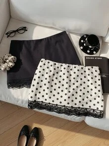 Comfortcana 女款時尚蕾絲拼接裙，純色與波點圖案（2件組） - 彩色 - 查看 4