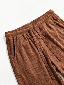 STEELVANCE Men's Solid Color Drawstring Waist Wide Leg Loose Casual Pants - Coffee Brown - View 5