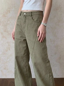 DAZY Women's Loose Straight Leg Casual Denim Jeans Y2k - Army Green - View 5