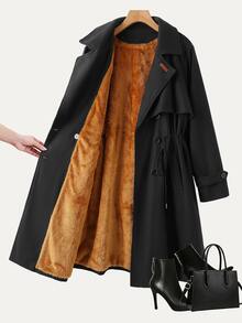 SHEIN Clasi جاكيت نسائي مقاس كبير بأكمام طويلة وياقة كيب وتصميم مطوي، خريف/شتاء - الأسود - مشاهدة 1