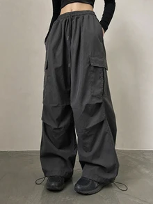 DAZY Women's Solid Color Drawstring Waist Casual Daily Long Pants - Dark Grey - View 4