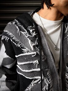 ROMWE MEN Men's Distressed Ripped Hem Sweater Cardigan - Grey - View 2