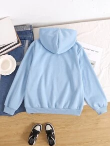 SHEIN 青少年女孩秋冬休閒連帽開襟外套 - 藍色 - 查看 4