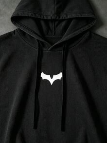 Acti Log Camiseta sin mangas deportiva con capucha y cordón para hombre con estampado de murciélago - Negro - Ver 3