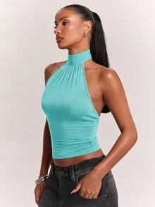 SHEIN BAE 女款羊絨針織高領修身性感休閒可愛優雅約會之夜度假夜店外出通勤灰色上衣 - 薄荷藍 - 查看 6