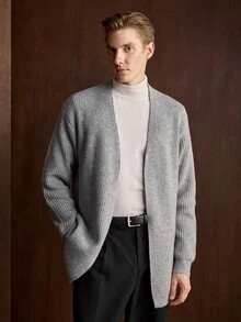Manfinity CityGents 男士長袖優雅休閒舒適秋冬針織開襟衫 - 灰色 - 查看 1