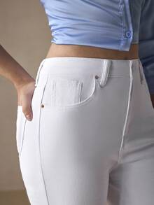 Selenza Plus Size Women's Casual Versatile Denim Cropped Flare Leg Pants With Pockets - White - View 8